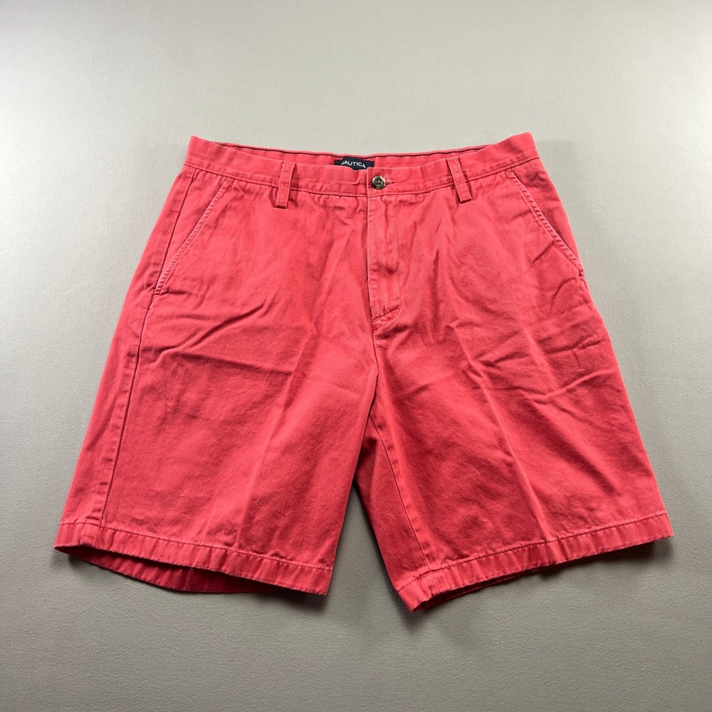 Nautica Chino Shorts Mens 34 Red Cotton Flat Front Golf Performance Resort Wear